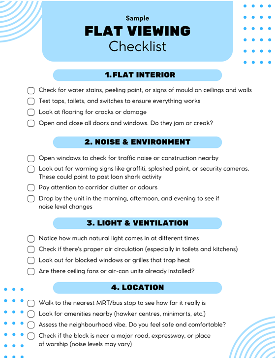 Sample checklist for flat viewing